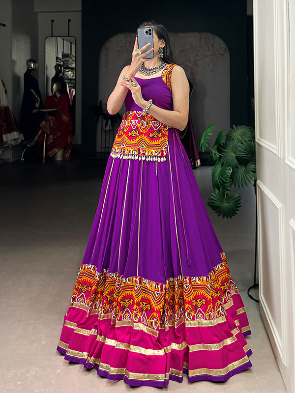 Purple Gamthi Work Top With Gota Patti Lace Touch Up Pure Rayon Lehenga