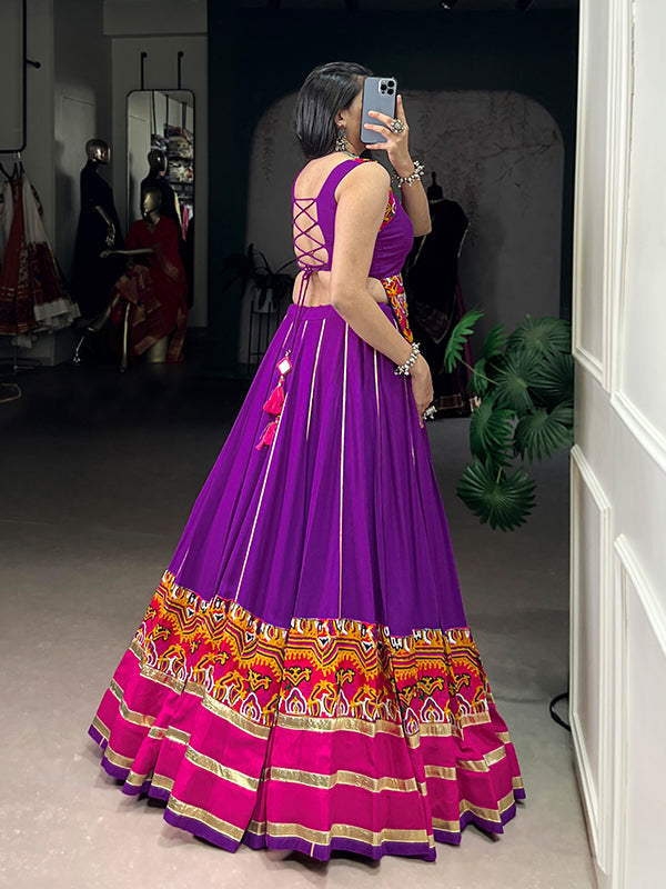 Purple Gamthi Work Top With Gota Patti Lace Touch Up Pure Rayon Lehenga