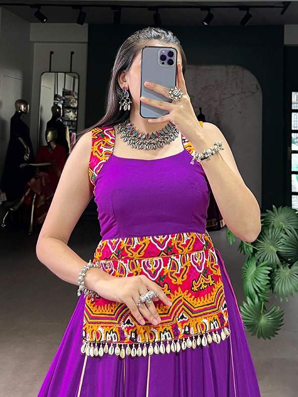 Purple Gamthi Work Top With Gota Patti Lace Touch Up Pure Rayon Lehenga