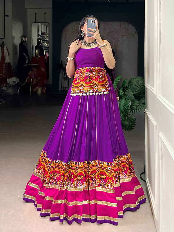 Purple Gamthi Work Top With Gota Patti Lace Touch Up Pure Rayon Lehenga