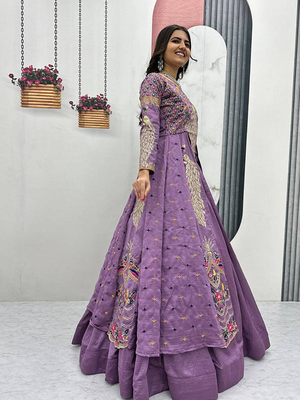 Lavender Peacock Thread Sequence Work Top With Lehenga Set