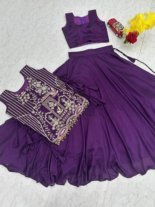 Purple Thread Sequence Work Vichitra Silk Lehenga Choli With Shrug
