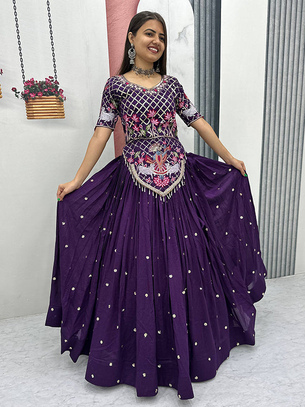 Purple Embroidery Sequence Work Vichitra Silk Lehenga Choli With Dupatta