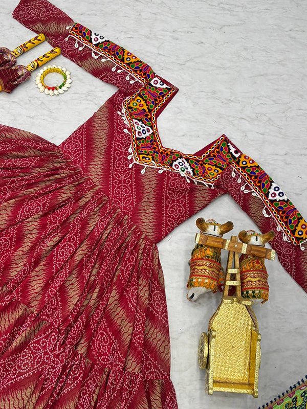 Maroon Gamathi Work Bandhani Printed Georgette Gown