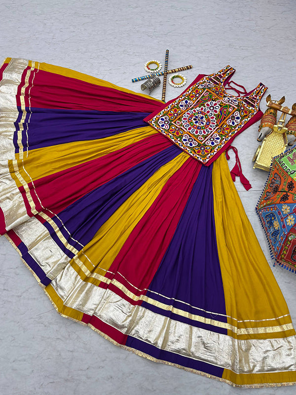 Multicolor Kutchi Gamthi Work Cotton Blouse With Lehenga