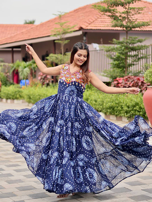 Blue Gamathi Work Faux Georgette Navratri Gown
