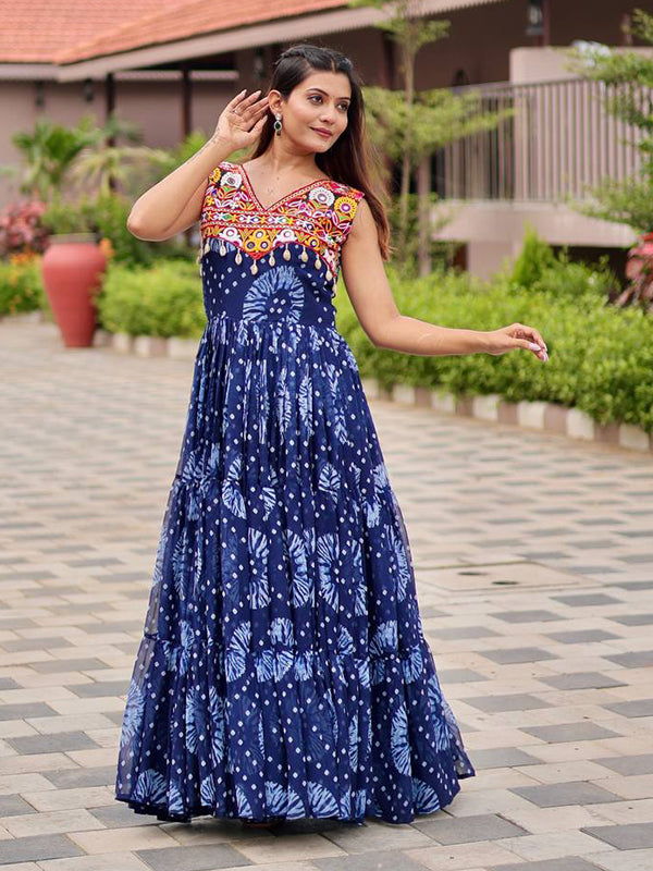Blue Gamathi Work Faux Georgette Navratri Gown