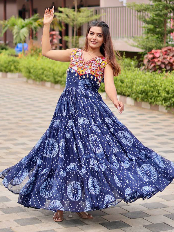 Blue Gamathi Work Faux Georgette Navratri Gown