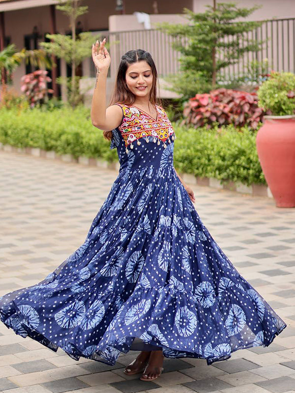 Blue Gamathi Work Faux Georgette Navratri Gown