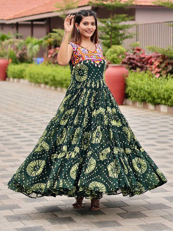Green Gamathi Work Faux Georgette Navratri Gown
