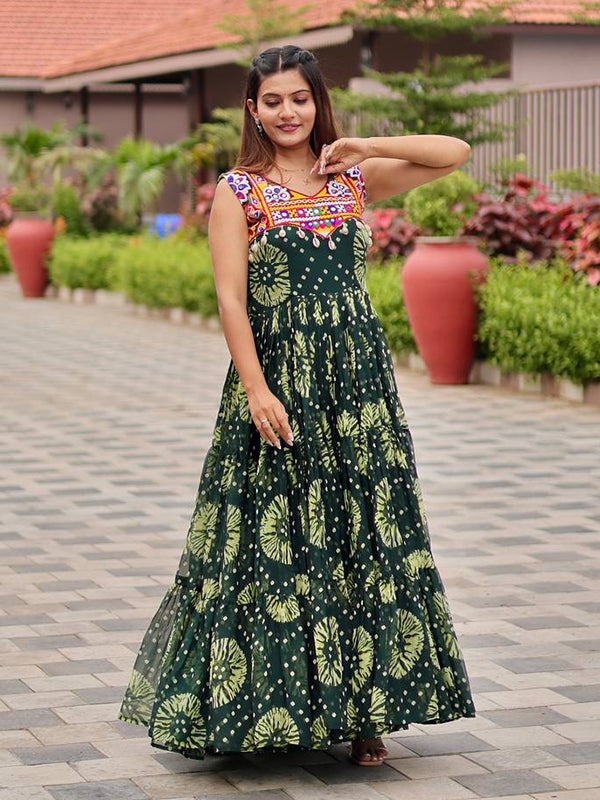 Green Gamathi Work Faux Georgette Navratri Gown