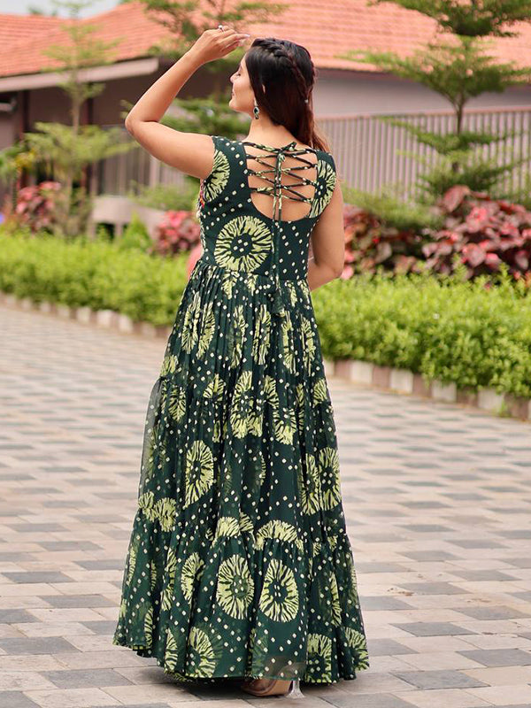 Green Gamathi Work Faux Georgette Navratri Gown