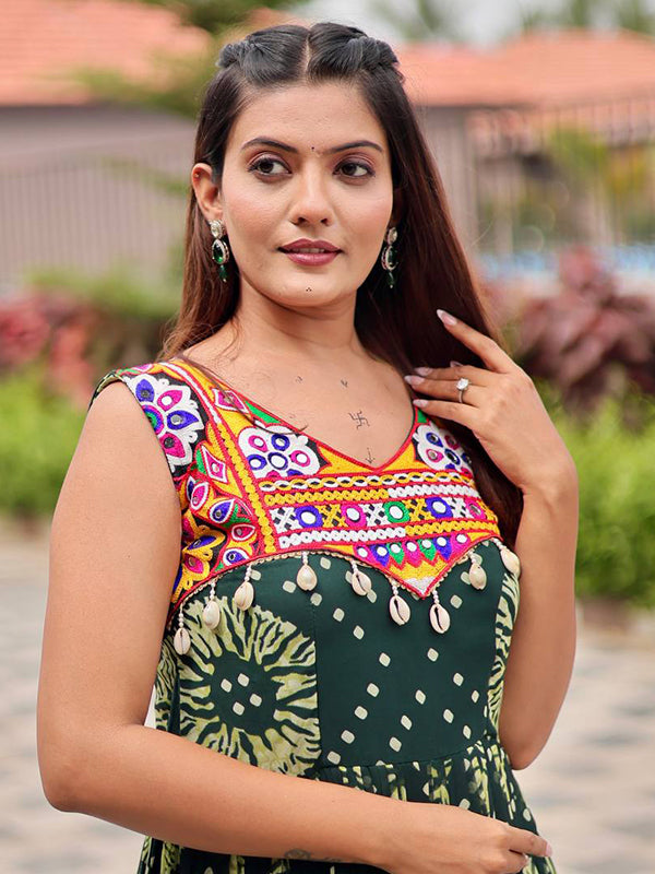 Green Gamathi Work Faux Georgette Navratri Gown