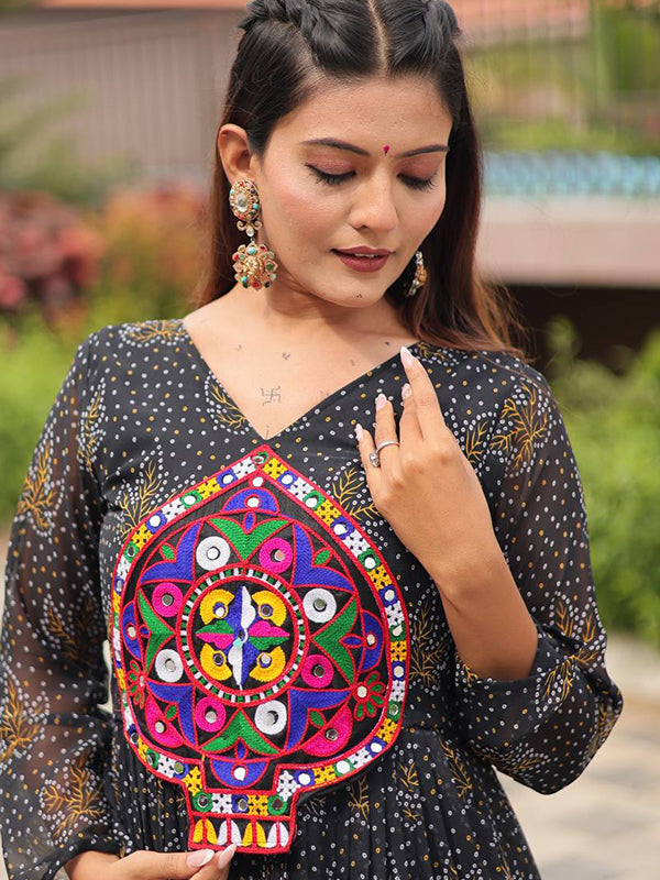 Black Kutchi Gamathi Work Georgette Gown