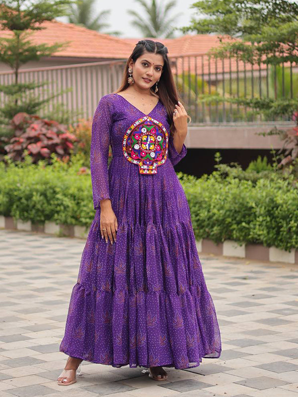 Purple Kutchi Gamathi Work Georgette Gown