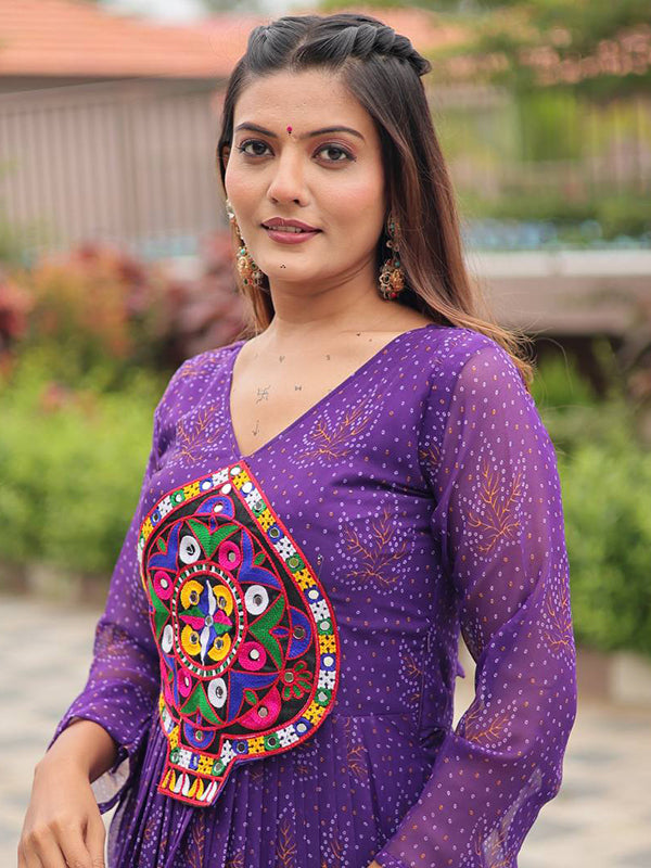 Purple Kutchi Gamathi Work Georgette Gown