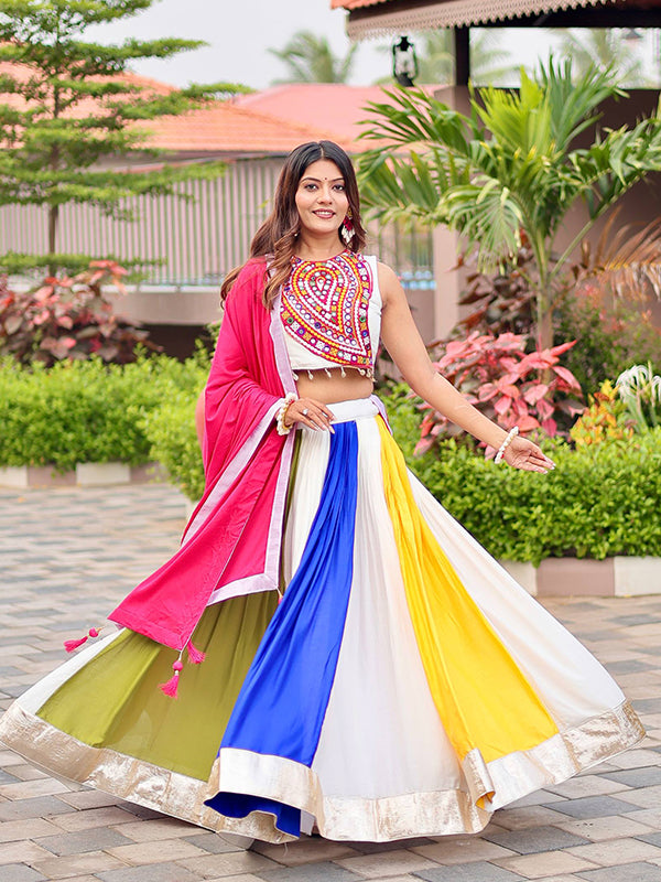 Multi Color Heavy Gamthi Work Pure Cotton Lehenga Choli With Dupatta