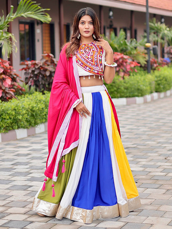 Multi Color Heavy Gamthi Work Pure Cotton Lehenga Choli With Dupatta