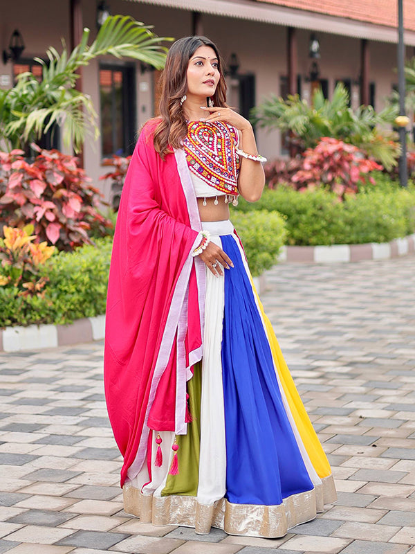 Multi Color Heavy Gamthi Work Pure Cotton Lehenga Choli With Dupatta