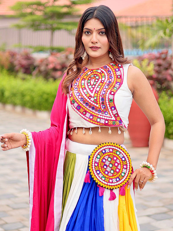 Multi Color Heavy Gamthi Work Pure Cotton Lehenga Choli With Dupatta