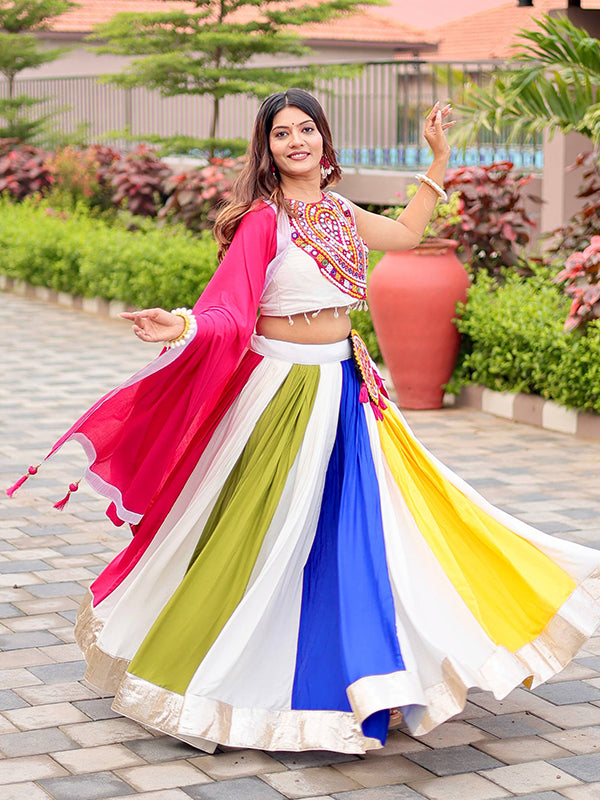 Multi Color Heavy Gamthi Work Pure Cotton Lehenga Choli With Dupatta