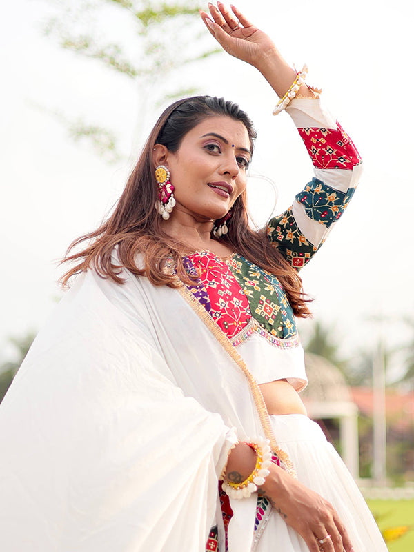 White Pure Cotton Multicolor Printed Lehenga Choli With Dupatta