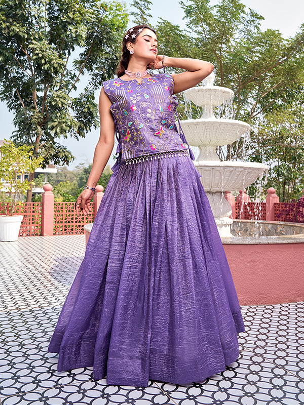 Lavender Gold Crush Thread Sequence Work Lehenga Choli With Shrug