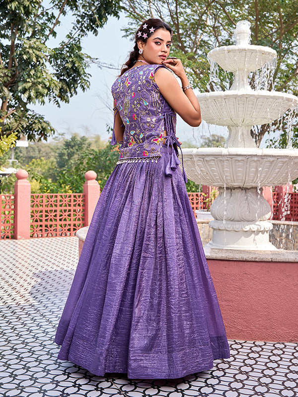 Lavender Gold Crush Thread Sequence Work Lehenga Choli With Shrug