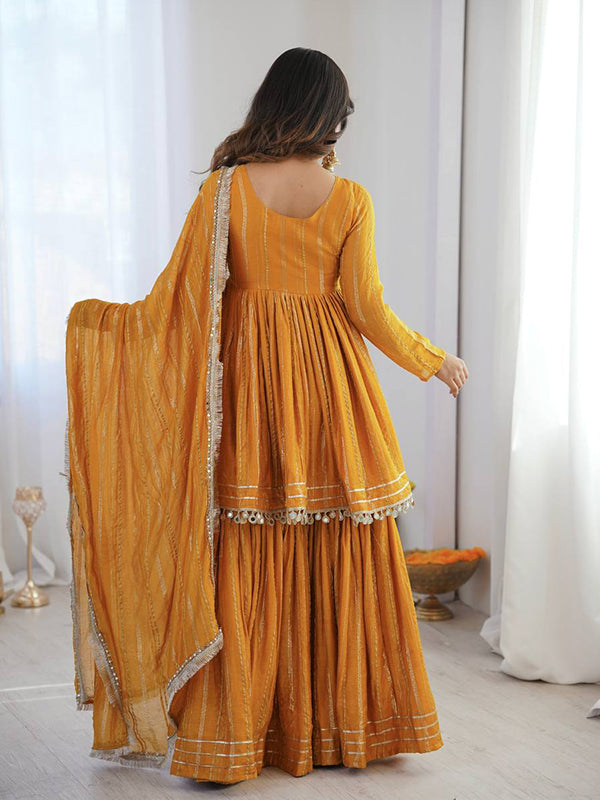 Yellow Real Mirror & Handwork Mal Chanderi Sharara Set With Dupatta