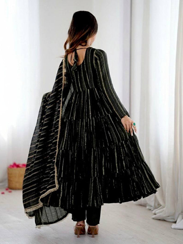 Black Handwork Mal Chanderi Ruffle Gown With Dupatta
