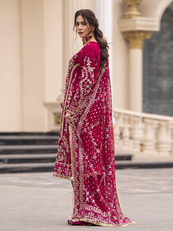 Hot Pink Embroidery Sequence Work Faux Georgette Top Palazzo With Dupatta