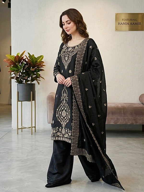Black Embroidery Beads Work Jimmy Choo Silk Top Palazzo With Dupatta