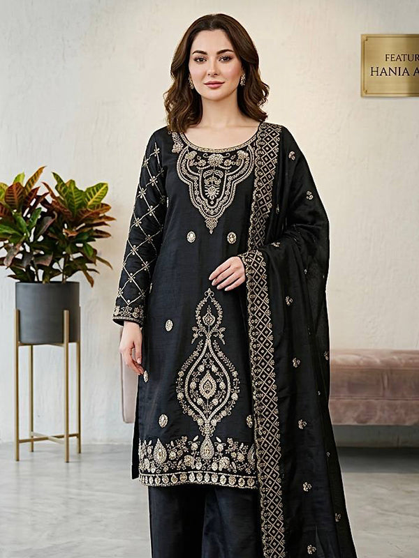 Black Embroidery Beads Work Jimmy Choo Silk Top Palazzo With Dupatta