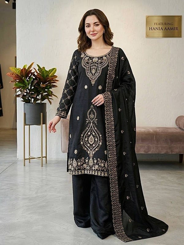 Black Embroidery Beads Work Jimmy Choo Silk Top Palazzo With Dupatta