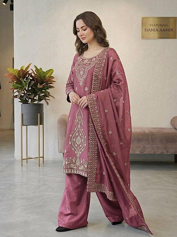 Pink Embroidery Beads Work Jimmy Choo Silk Top Palazzo With Dupatta