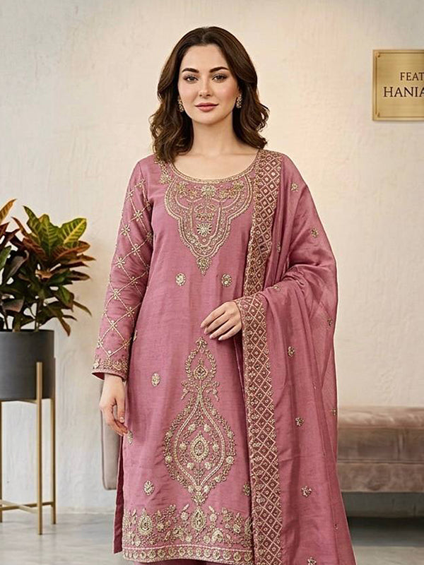 Pink Embroidery Beads Work Jimmy Choo Silk Top Palazzo With Dupatta