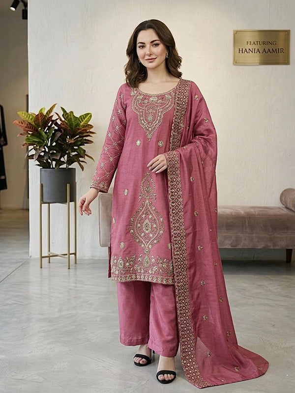 Pink Embroidery Beads Work Jimmy Choo Silk Top Palazzo With Dupatta