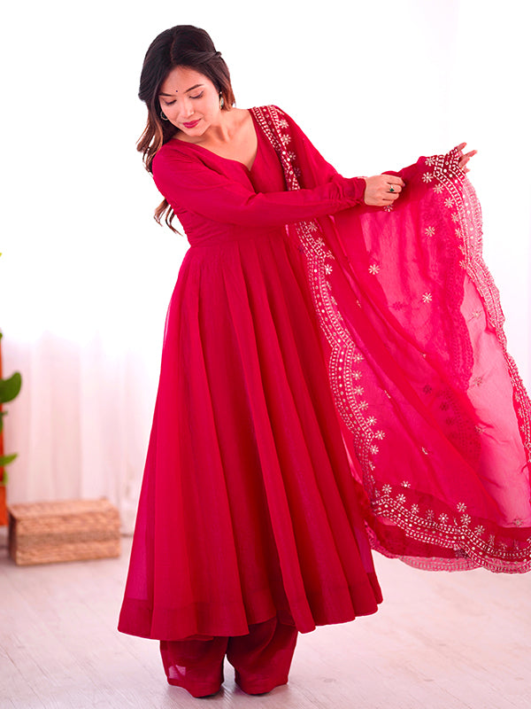 Pink Fandy Silk Gown With Embroidery Sequence Work Dupatta