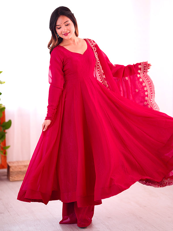 Pink Fandy Silk Gown With Embroidery Sequence Work Dupatta