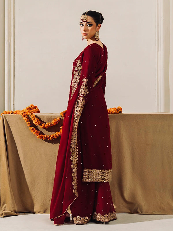 Maroon Coding Sequence Work Viscose Velvet Suit Set With Dupatta