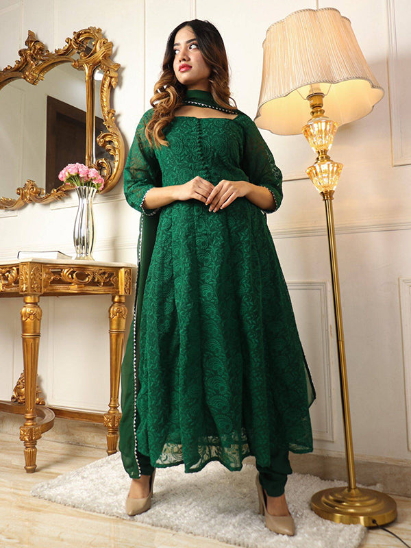 Embroidered Green Anarkali Suit Set