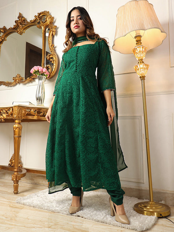 Embroidered Green Anarkali Suit Set