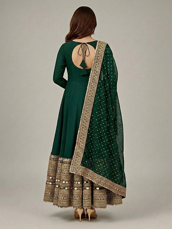 Green Codding Sequence Work Roman Silk Anarkali Gown With Georgette Dupatta