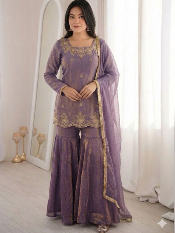 Mavue Pink Zarkan Diamond Work Fendy Silk Sharara Set With Dupatta