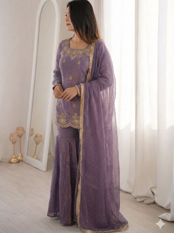 Mavue Pink Zarkan Diamond Work Fendy Silk Sharara Set With Dupatta
