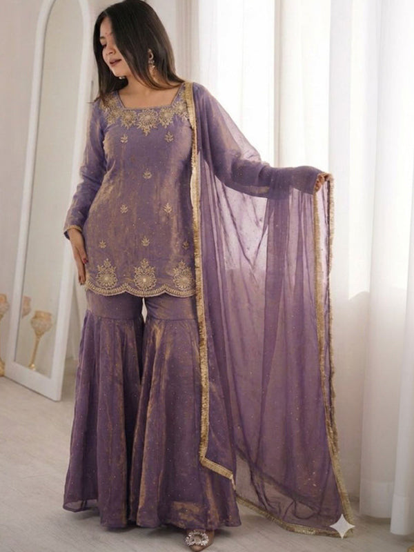 Mavue Pink Zarkan Diamond Work Fendy Silk Sharara Set With Dupatta