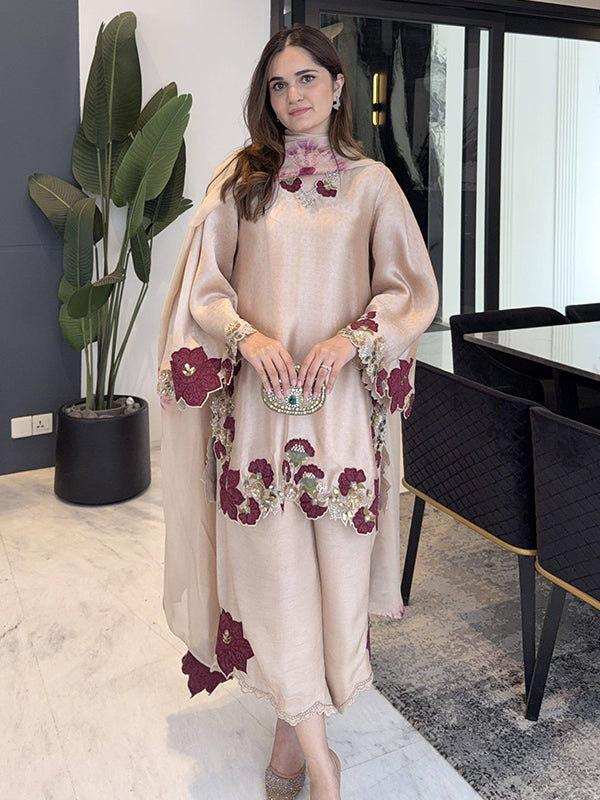 Dusty Pink Embroidery Sequence Work Roman Glass Salwar Suit