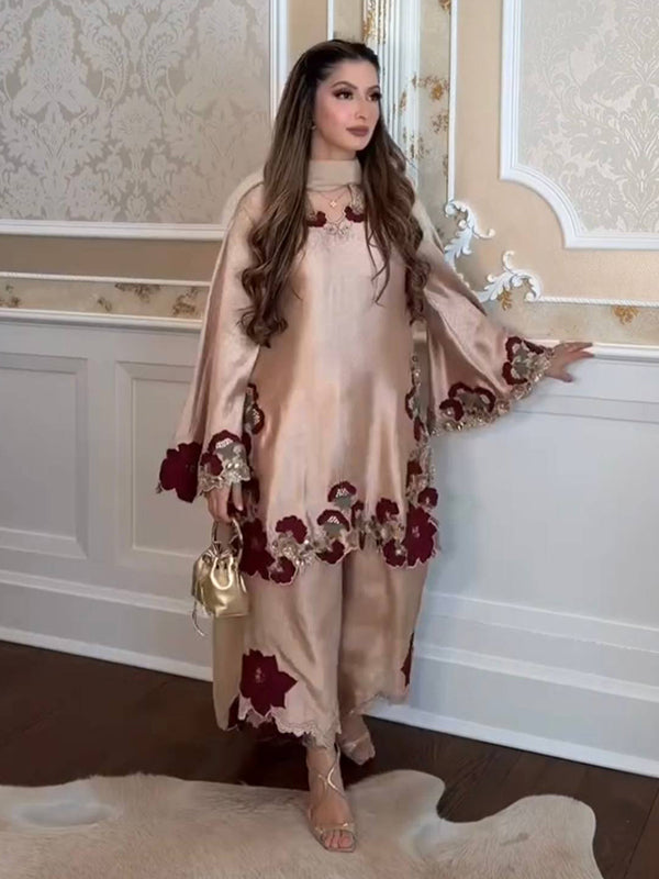 Dusty Pink Embroidery Sequence Work Roman Glass Salwar Suit