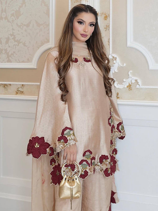Dusty Pink Embroidery Sequence Work Roman Glass Salwar Suit