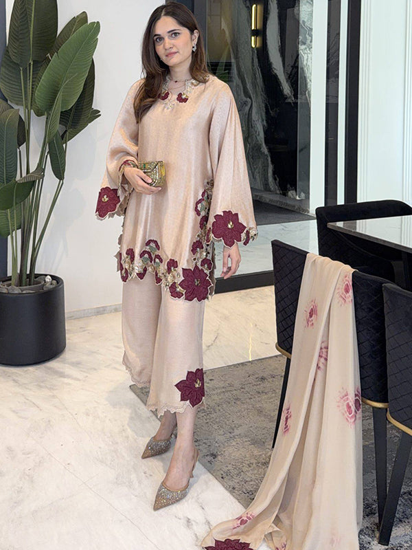 Dusty Pink Embroidery Sequence Work Roman Glass Salwar Suit